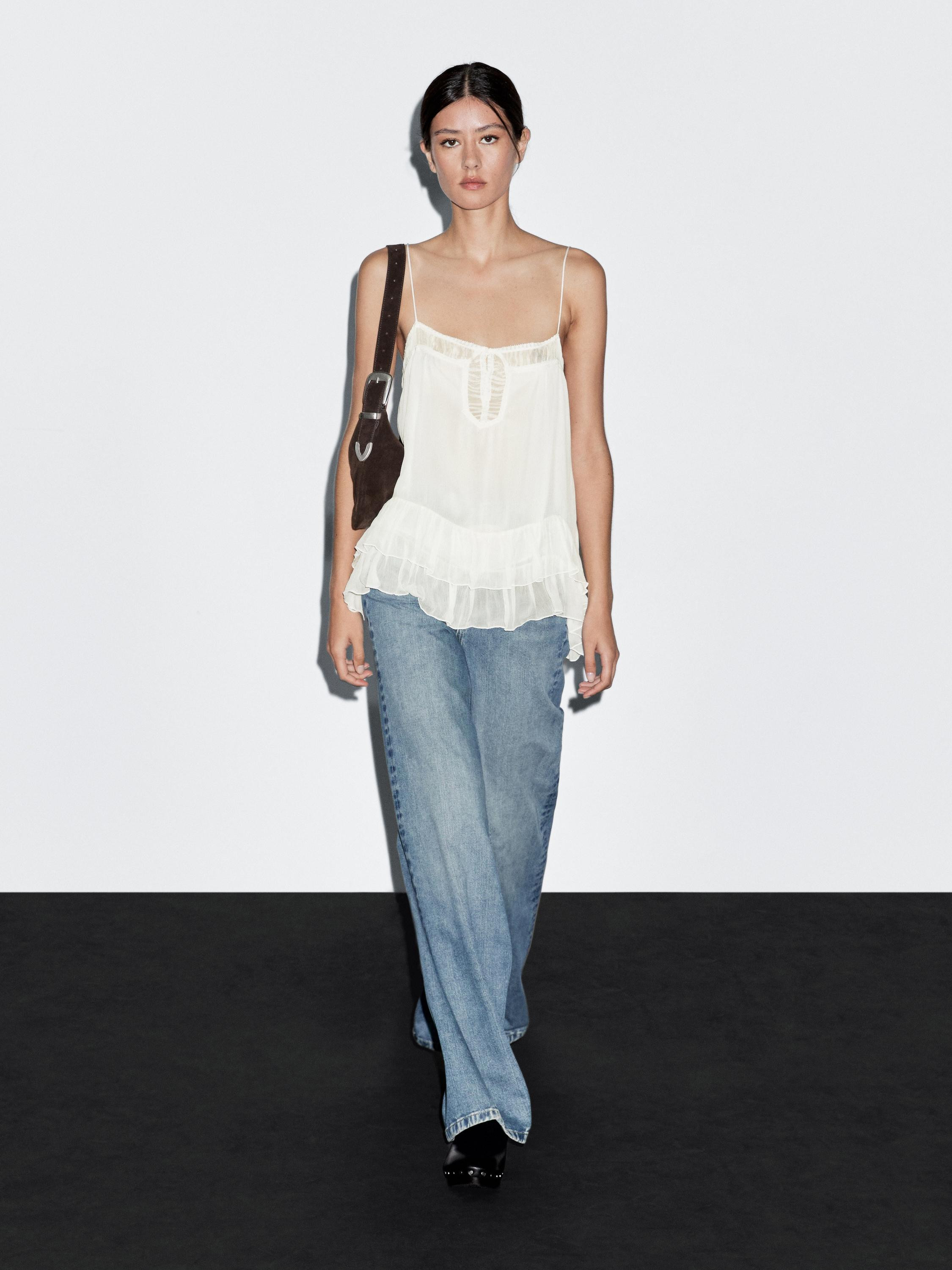 Flowing strappy top with ruffles | Massimo Dutti UK