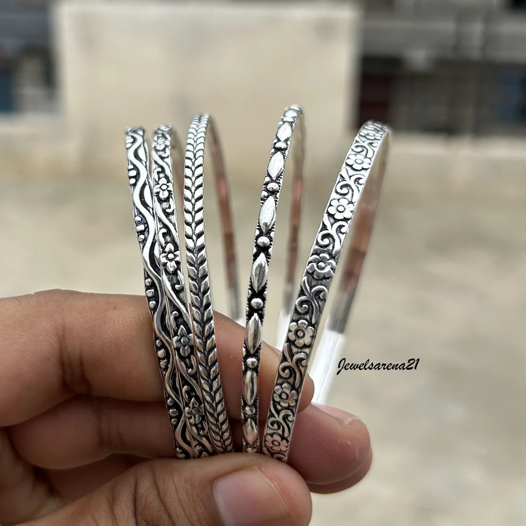 Silver Bangle/925 Sterling Silver Bangle/5 Set of Bangles/bangle for Women/set of Bangle/beautifu... | Etsy (US)