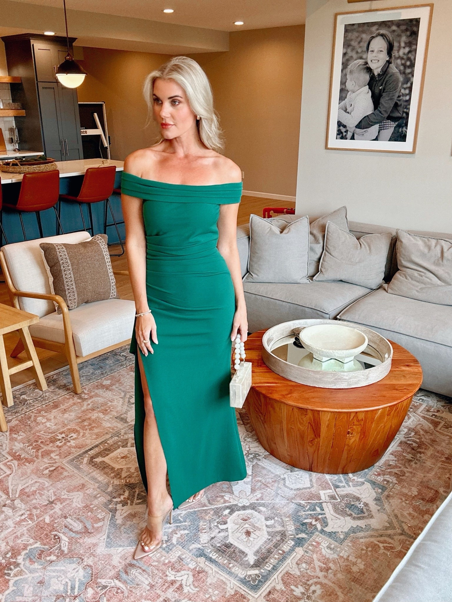 Holiday dress, wedding guest dress, formal dress - wearing a small in this off the shoulder body con maxi dress with side slit. It has a beautiful roofing detail and the material is definitely luxe for less. #AmazonFashion

#LTKHoliday #LTKFindsUnder100 #LTKFindsUnder50