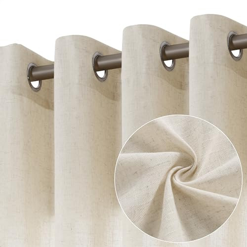 Jowels Natural Linen Curtains 102 Inch Length 2 Panels for Living Room Bedroom, Light Filtering Sheer Curtains 102 Inches, Neutral Modern Grommet Semi Sheer Soft Privacy Drapes Beige | Amazon (US)
