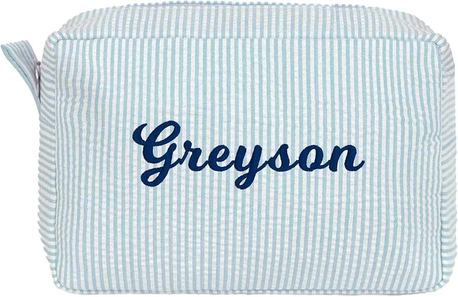 MT WORLD Personalized Cosmetic Bag Cute Makeup Bag for Women Girls Seersucker Bridesmaid Travel M... | Amazon (US)