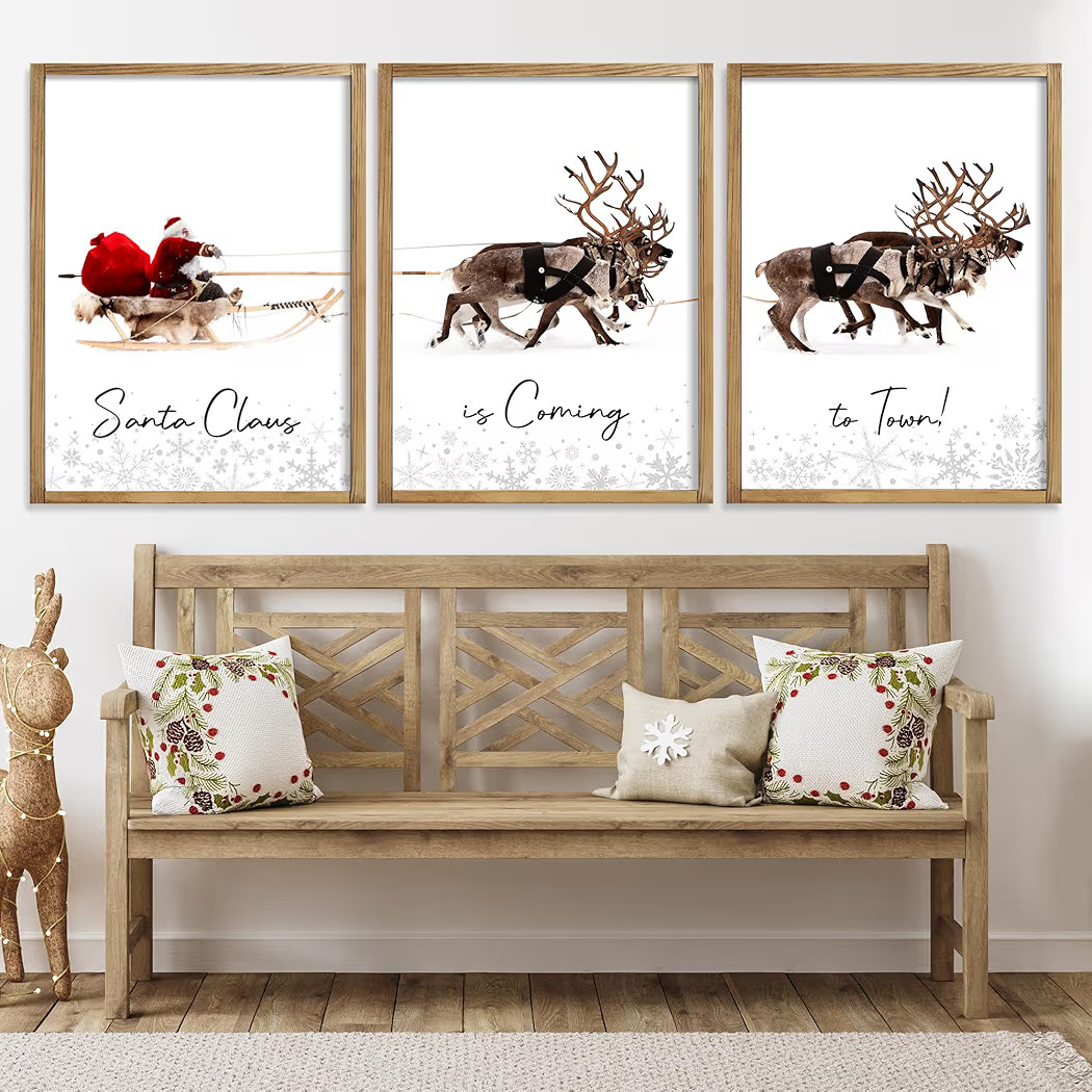 LITIVY Framed Set of 3 Christmas Wall Art Christmas Santa Claus with Sleigh Deer for Christmas Wall Decor Prints Xmas Sign for Home Decor Christmas Decorations | Amazon (CA)