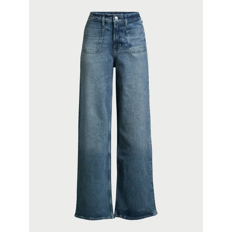 Free Assembly Women's Patch Pocket Wide Leg Jeans, 31” Inseam, Sizes 0-22 | Walmart (US)