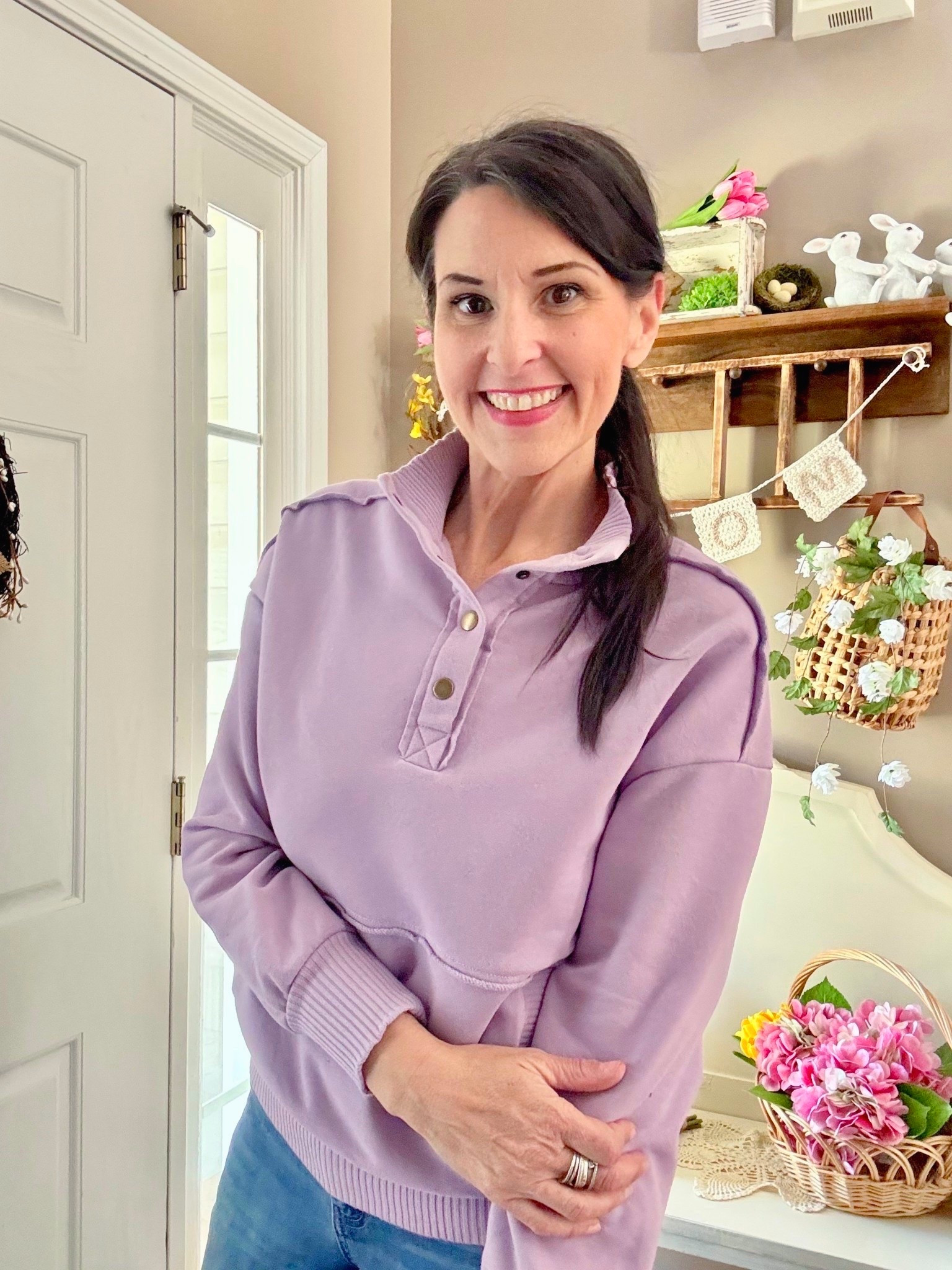 The perfect. pullover! I am loving this for these early spring days when it’s still long sleeve weather! Avaiabke in so many great colors too! I’m wearing a size small and it fits true to size  

#LTKootd #LTKOver40 #LTKmomlife