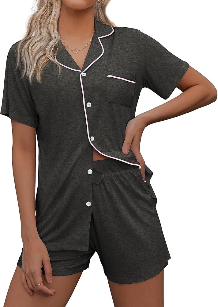 Ekouaer Pajamas Set for Women Short Sleeve Sleepwear Button Down Pjs Soft 2 Piece Lounge Sets | Amazon (US)