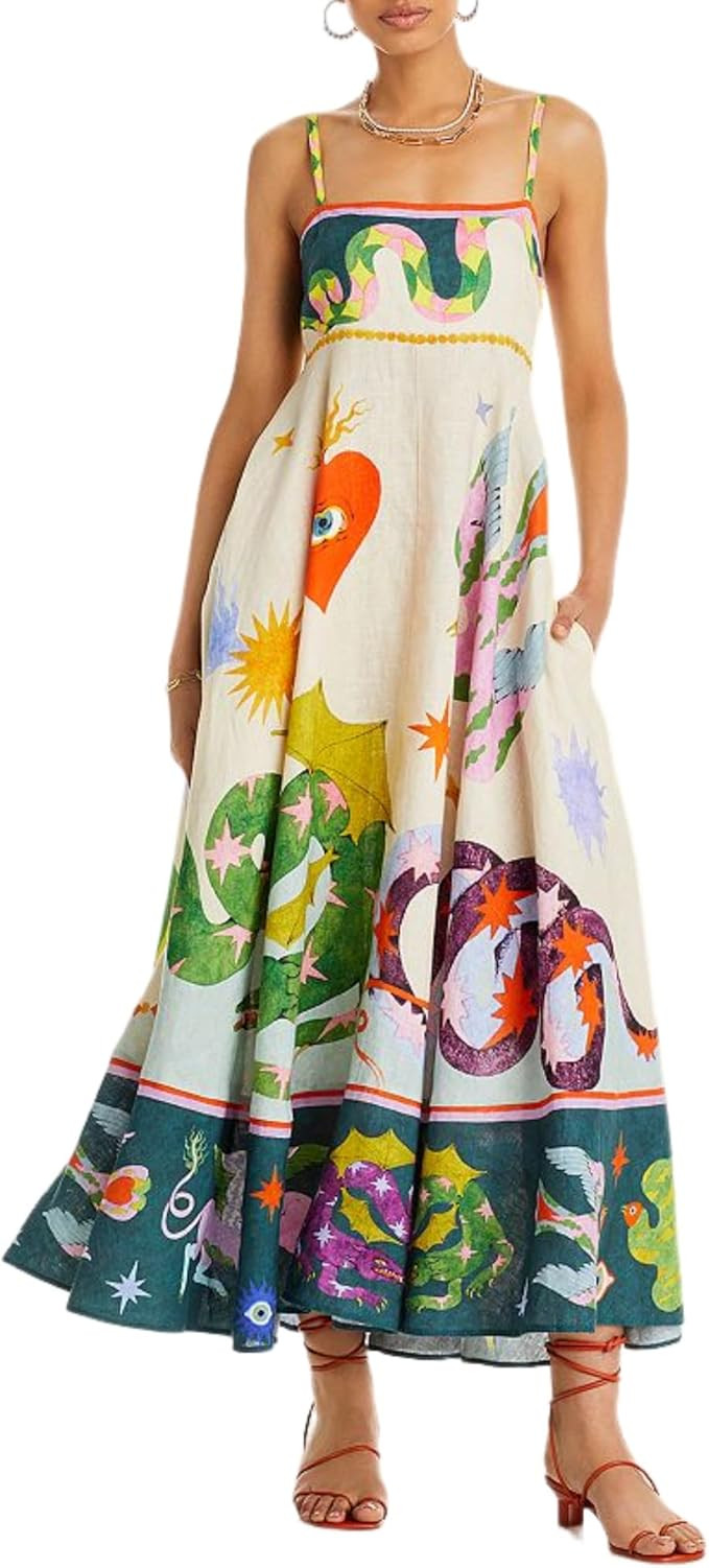 TOOPYNOI Women's Summer Spaghetti Strap Boho Sundress 2025 Square Neck Smocked Casual Flowy Swing... | Amazon (US)