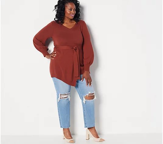Girl With Curves Faux Wrap Sweater | QVC
