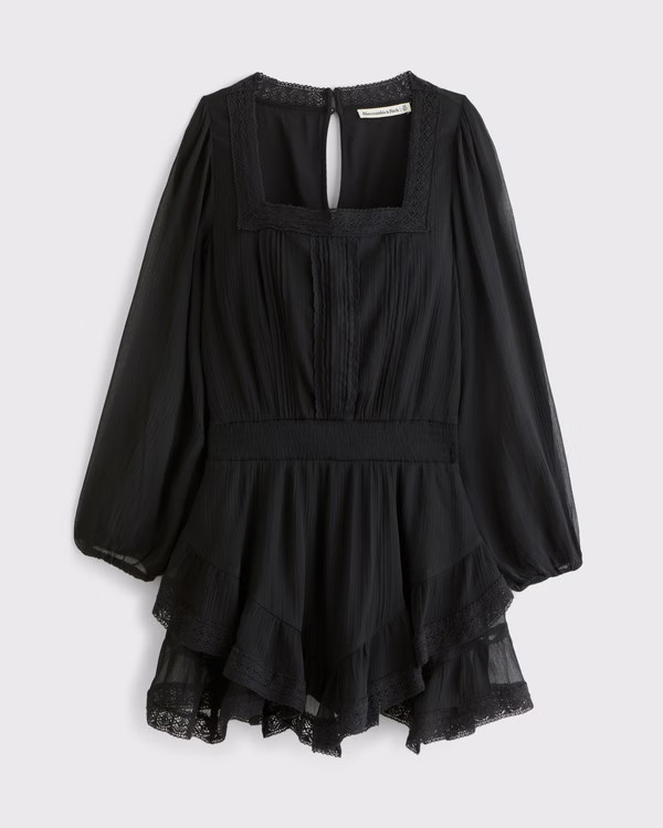 Long-Sleeve Squareneck Tiered Skort | Abercrombie & Fitch (US)