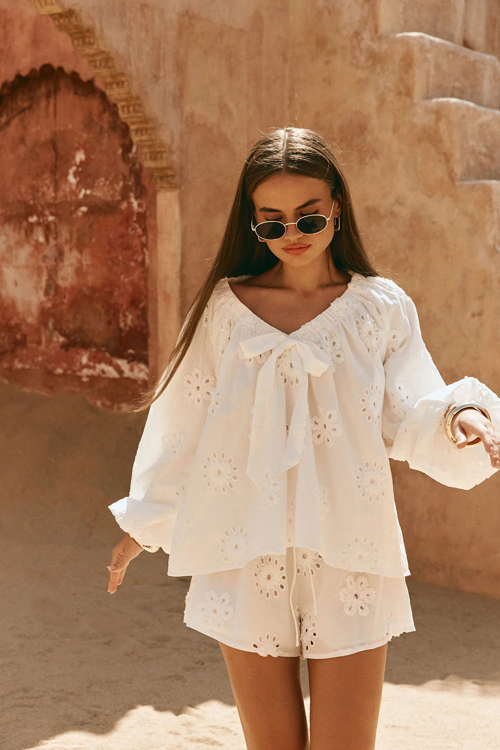 White Broderie Puff Sleeve Aveline Top | Sabo Skirt AU