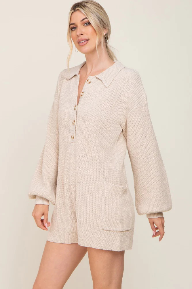 Cream Button Down Sweater Romper | PinkBlush Maternity