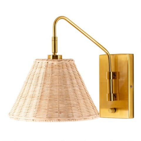 Cerro Gold And Rattan Dome Wall Sconce | World Market