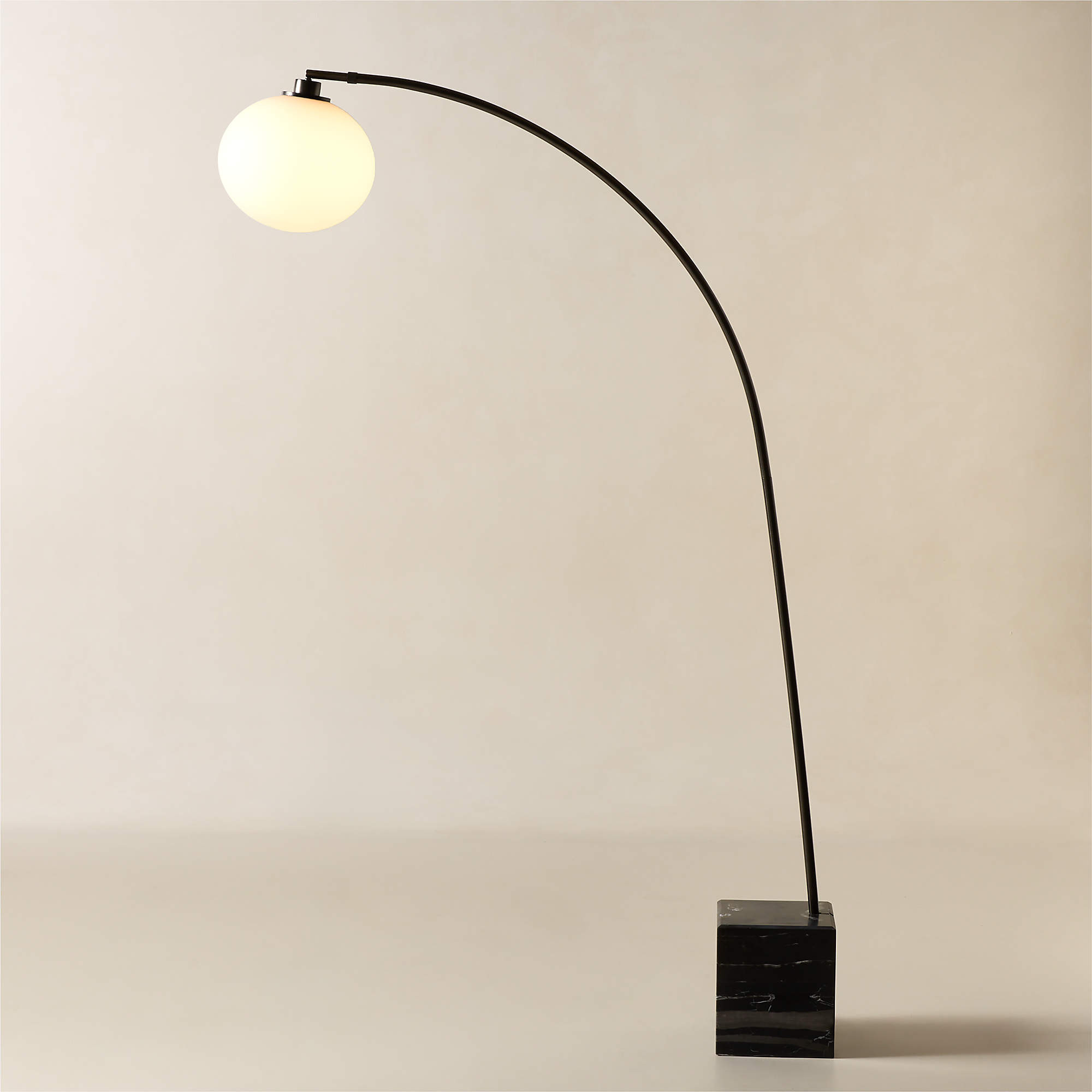 Stelvio Black Marble Arc Floor Lamp with Opaline Glass Shade + Reviews | CB2 | CB2
