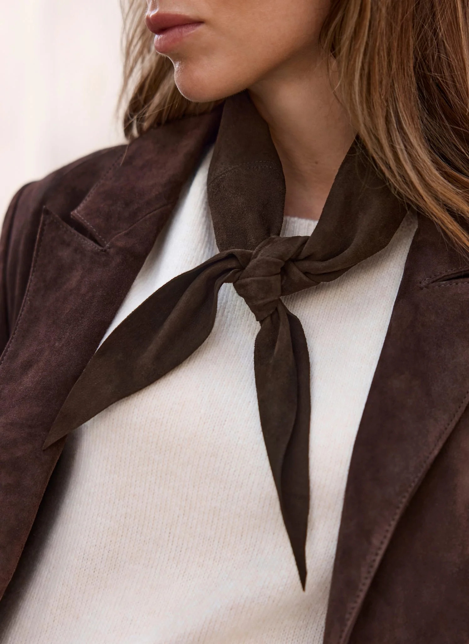 Brown Suede Mini Triangle Neck Scarf | Mint Velvet