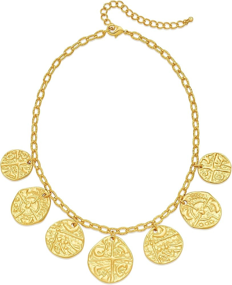 Chunky Multiple Charms Necklace for Women Boho Vintage Adjustable Gold Chain Necklace Bold Statem... | Amazon (US)