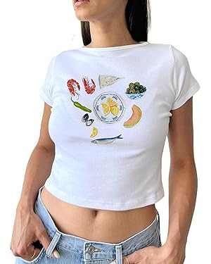 Women Graphic Baby Tees Vintage Cute Aesthetic Tops Y2K Fruit Printed 90s Crop Top Summer Cropped... | Amazon (US)