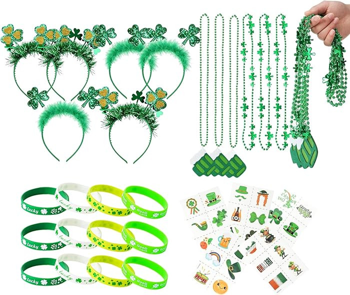 Yunfan 29Pack St Patricks Day Accessories St Patricks Day Decorations Green Shamrock Clover Neckl... | Amazon (US)