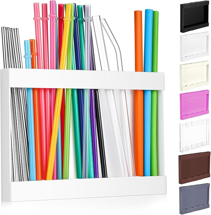 Qinyoung Acrylic Straw Holder for Cabinet Door with Double Sided Adhesive Tape Reusable Straw Org... | Amazon (US)