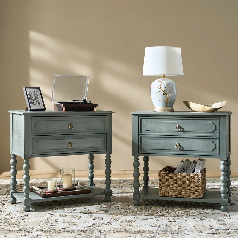 Aristidh Traditional 30"Tall Solid Wood 2-Drawer End Table with Built-in Charging Outlets (Set of... | Wayfair North America