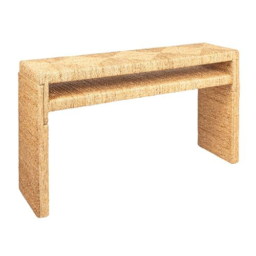 Creative Co-Op Long Acacia Wood and Water Hyacinth Console Table, Natural | Amazon (US)