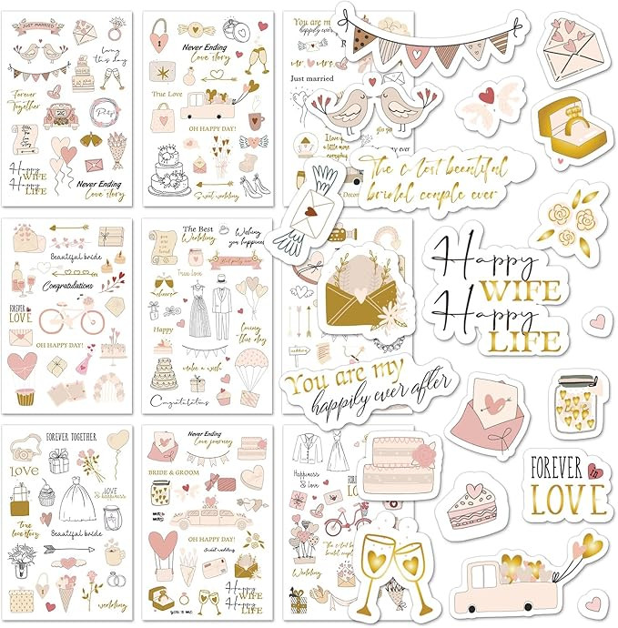 Wedding Stickers for Scrapbook | 9 Sheets Wedding Scrapbook Stickers | 241 Waterproof Sticker | B... | Amazon (US)