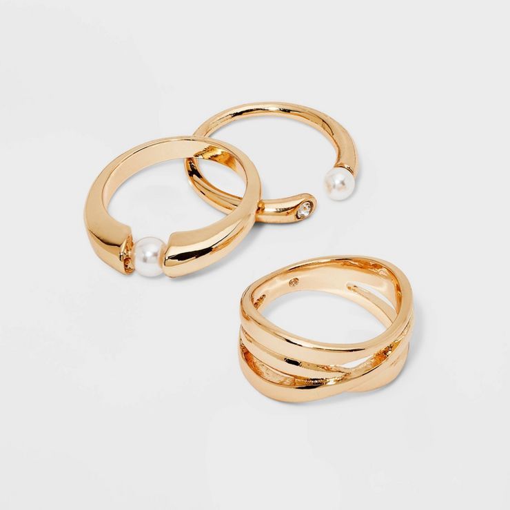 Pearl Accent Statement Ring Set 3pc - A New Day™ Gold | Target