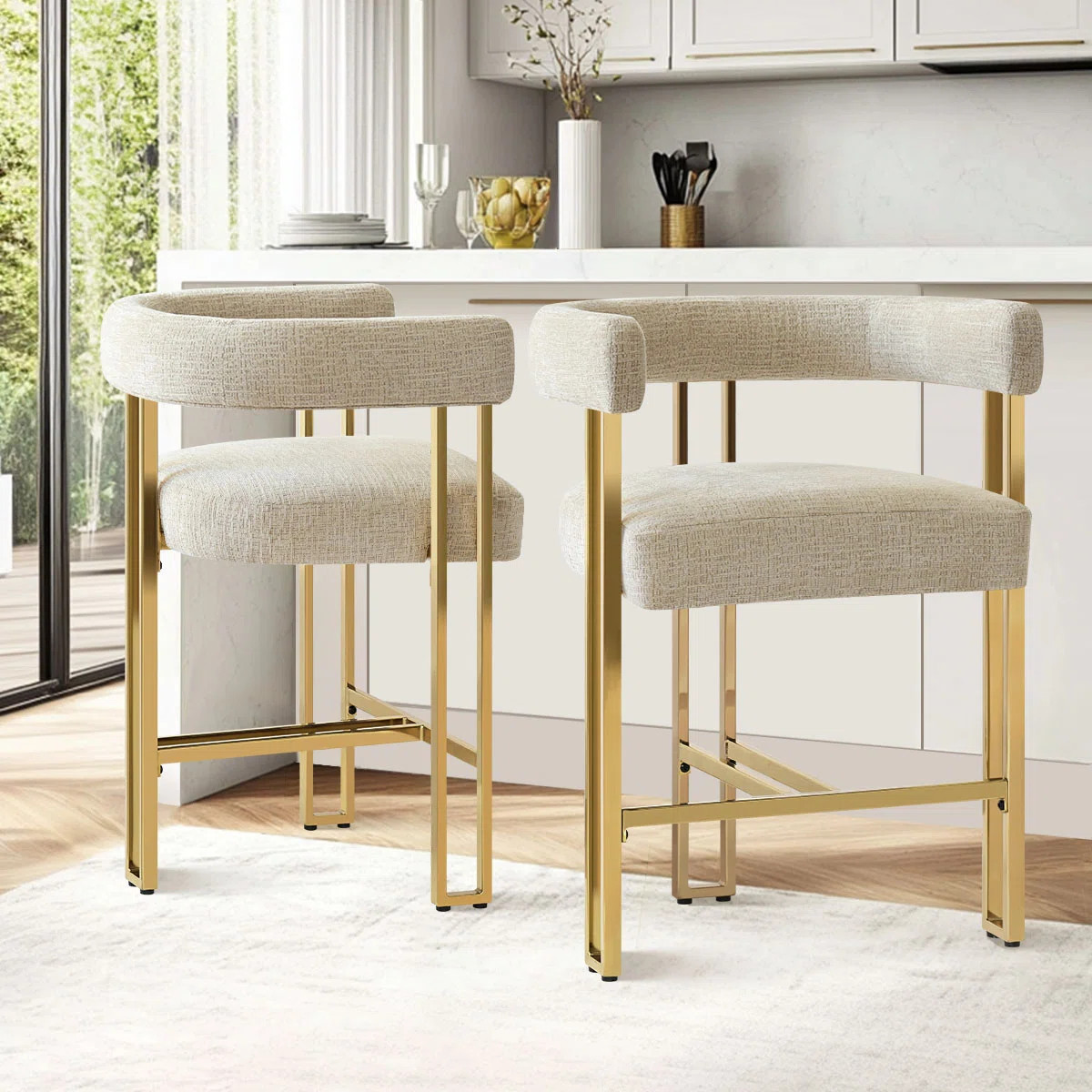 Everly Quinn Woburn Set of 2 Upholstered Gold Chenille Solid Back Counter Stool & Reviews | Wayfa... | Wayfair North America