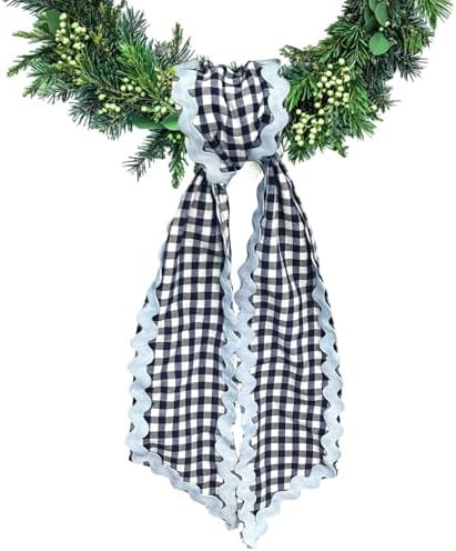 Wreath Sash for Front Door Black White Buffalo Plaid Cotton Wreath Satin Sash Garland Ribbon Acce... | Amazon (US)