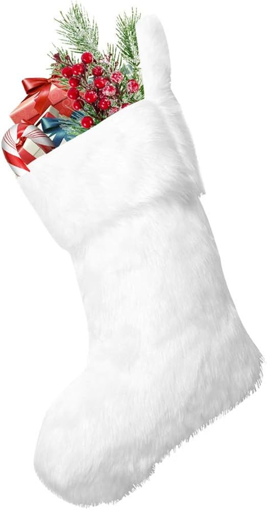 LOMOHOO Medias blancas de Navidad, medias de piel sintética para decoraciones de Navidad, medias... | Amazon (US)