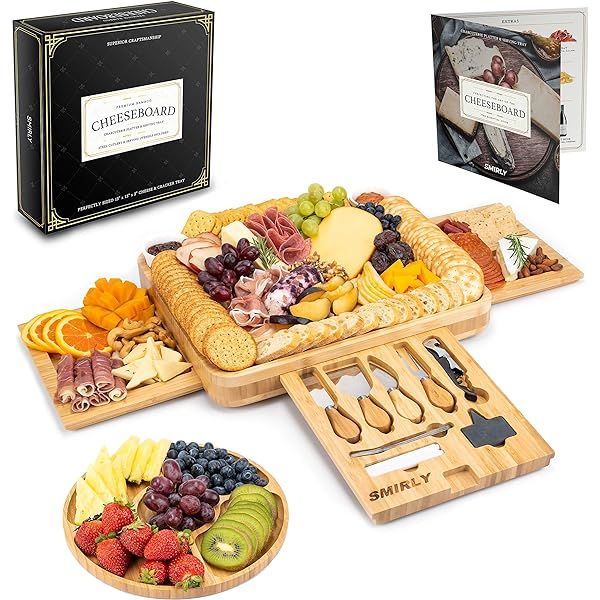 ROYAMY Bamboo Cheese Board Set with 3 Stainless Steel Knife, Meat Charcuterie Platter Serving Tra... | Amazon (US)