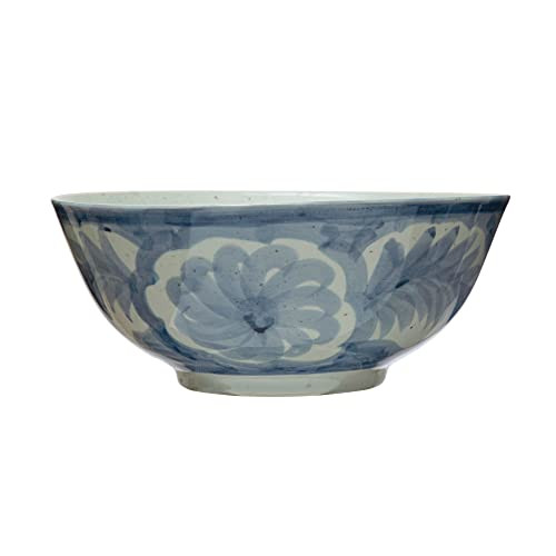 Creative Co-Op Hand Painted Stoneware Bowl with Floral Design, Blue and White | Amazon (US)