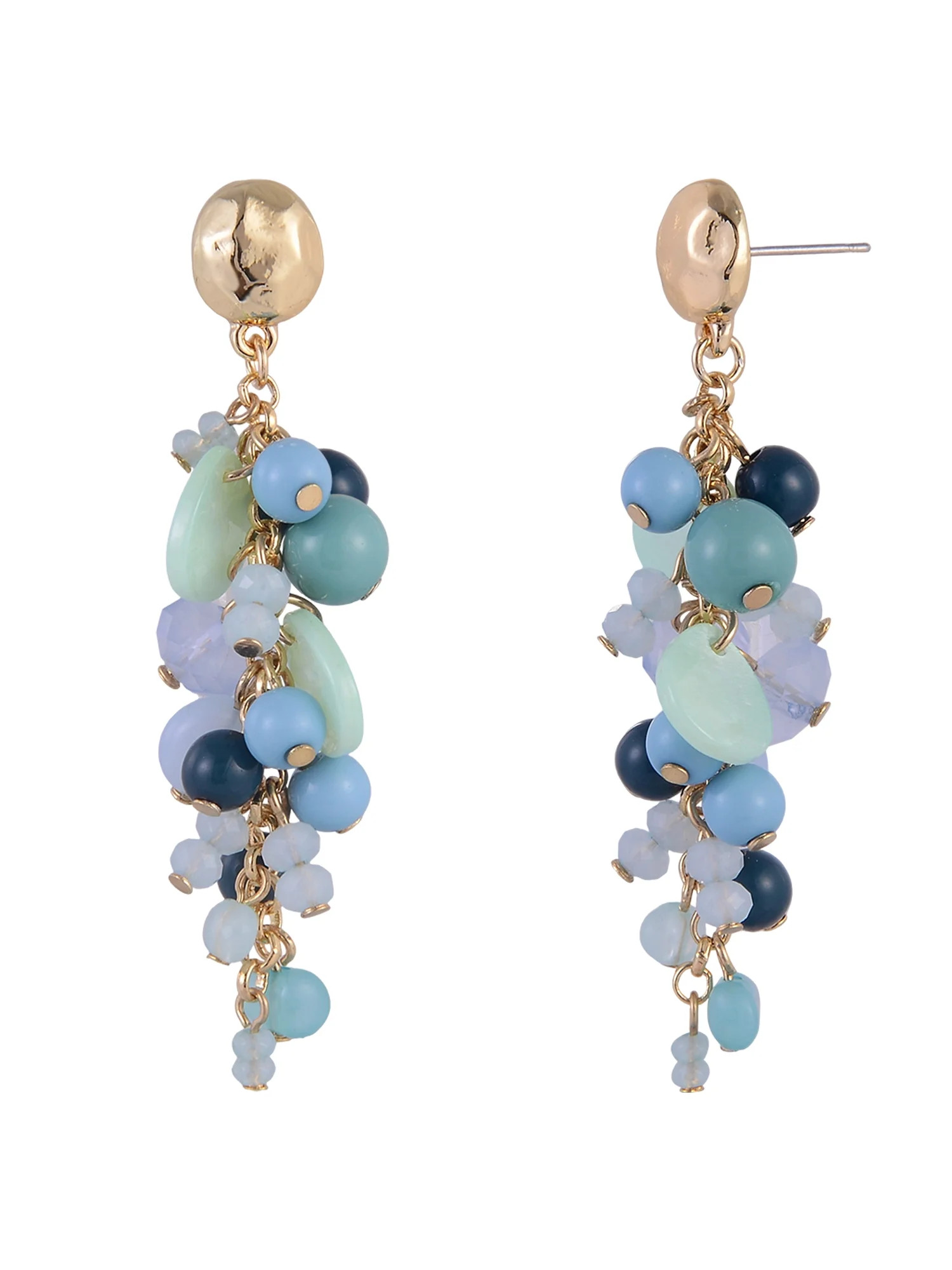 Time and Tru Goldtone Blue Bead Cluster Drop Earring - Walmart.com | Walmart (US)