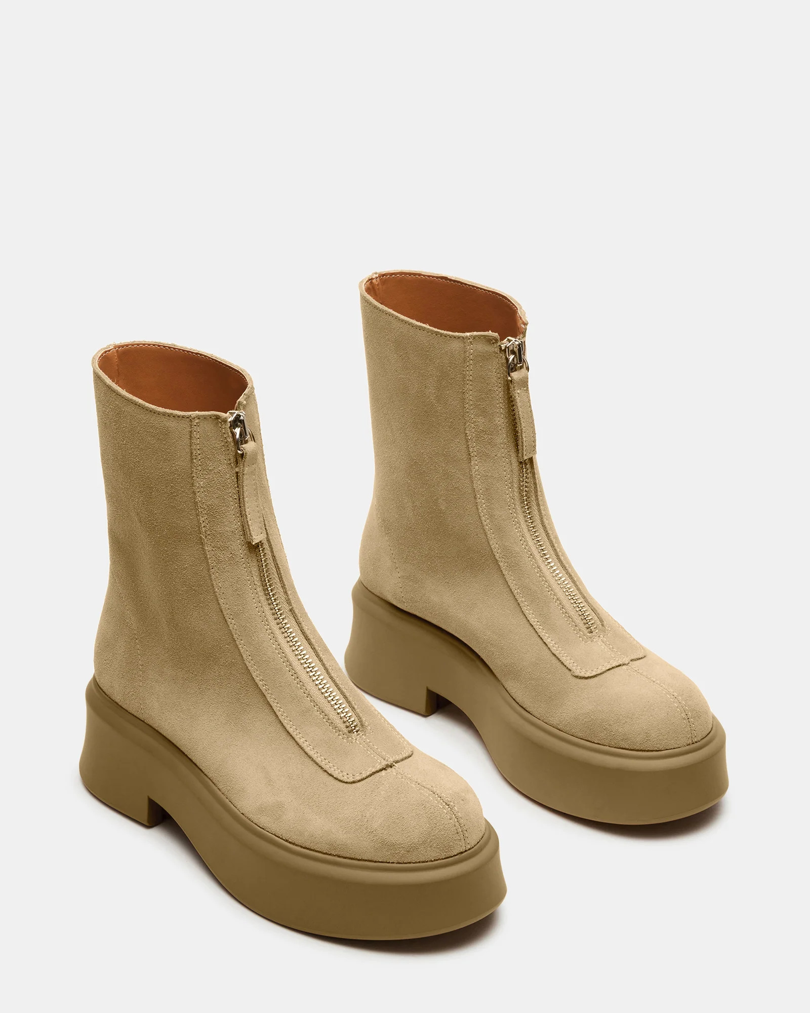 JONES Tan Suede Zipper Lug Women's Ankle Boot | Steve Madden (US)