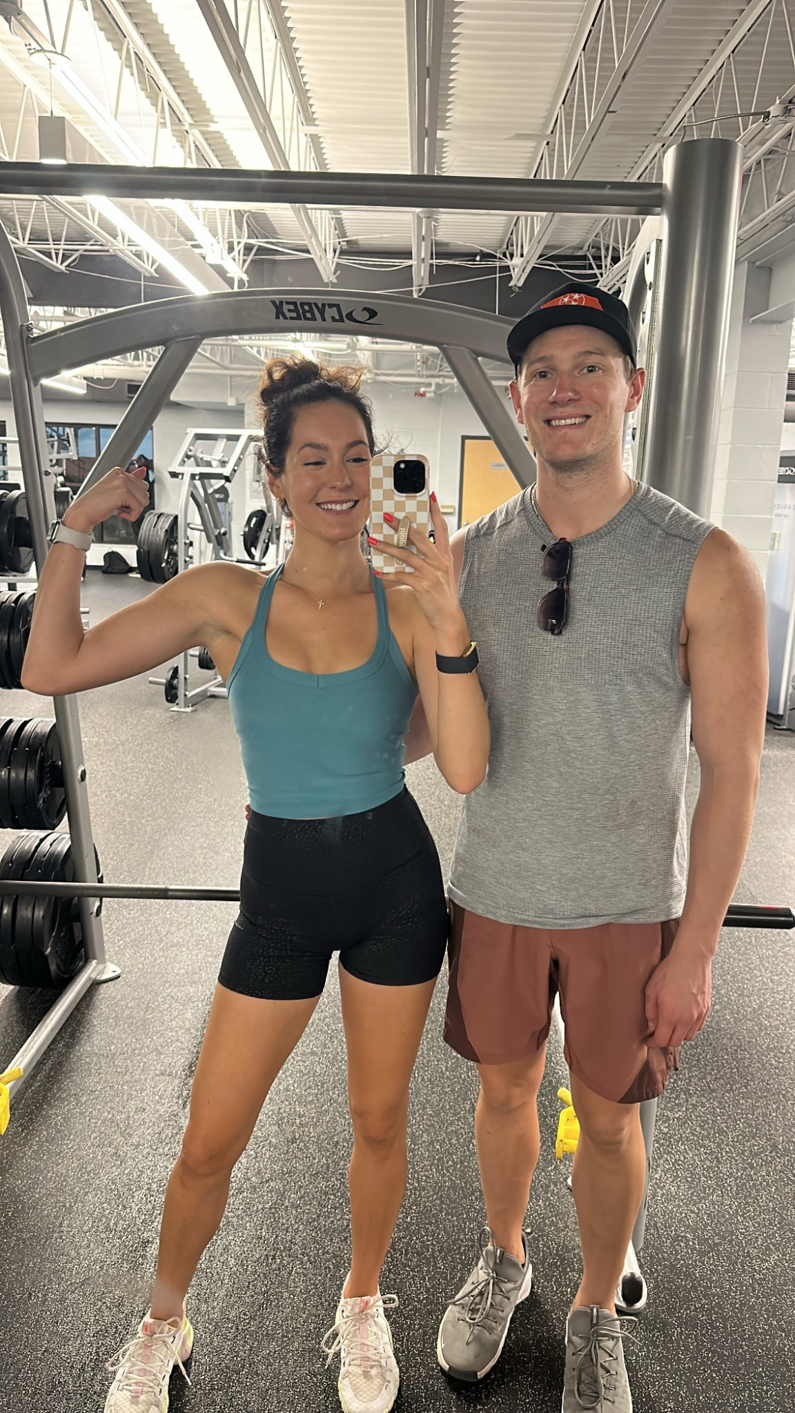 6/7 workout ootd
Loopy sand dollar checkered case (code carolinelawley)
Beyond Yoga tank (size S for me)
Lululemon align shorts (size 6 for me)

Sam is wearing the Lululemon Metal Vent Tech Sleeveless Shirt in a M and Abercrombie YPB shorts 

#LTKActive #LTKShoeCrush #LTKMens