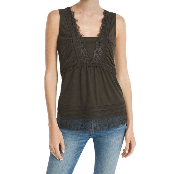 White House Black Market Lace Trim V Neck Sleeveless Green Tank Top | Poshmark