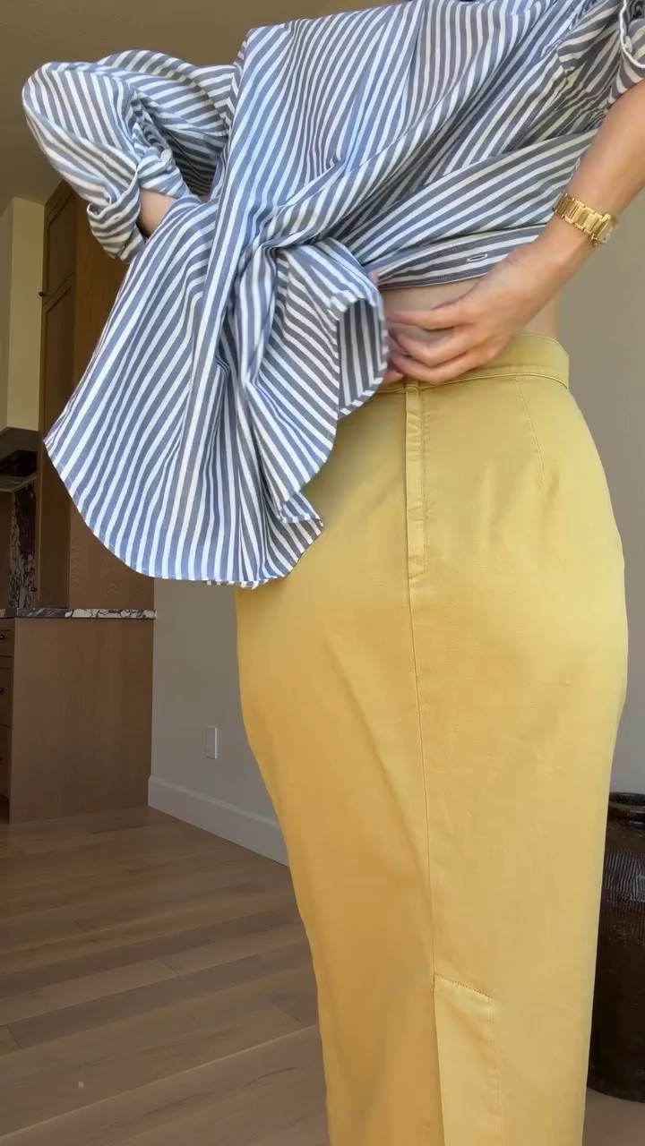 Office outfit inspiration. Shop similar styles here. 

#classicstyle
#summerworkwear
#longskirt
#stripedshirt
#OOTD

#LTKootd #LTKgrwm #LTKSeasonal