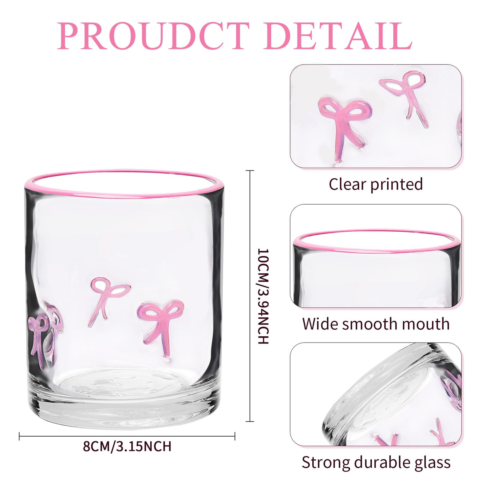 2 Pcs Pink Bow Icon Juice Glass Coquette Bow Aesthetic Anthropologie Cup 14 Oz Double Old Fashion... | Amazon (US)