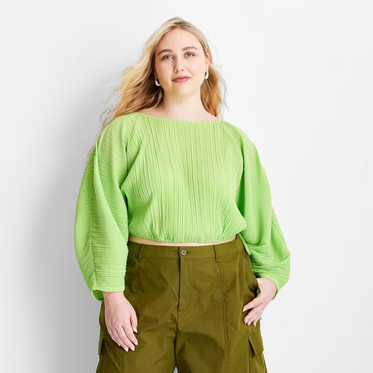 Women's Long Croissant Sleeve Plisse Crop Top - Future Collective™ with Gabriella Karefa-Johnso... | Target