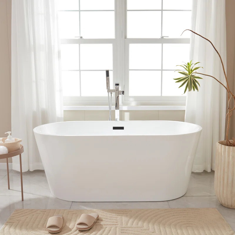 Iris 59" x 30" Freestanding Soaking Acrylic Bathtub | Wayfair North America