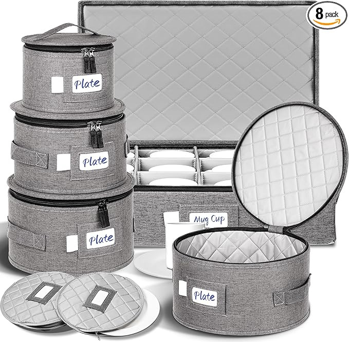 China Storage Containers for 12 Place Setting with Two Plate Bags, 5 Pcs Hard Shell Quilted China... | Amazon (US)