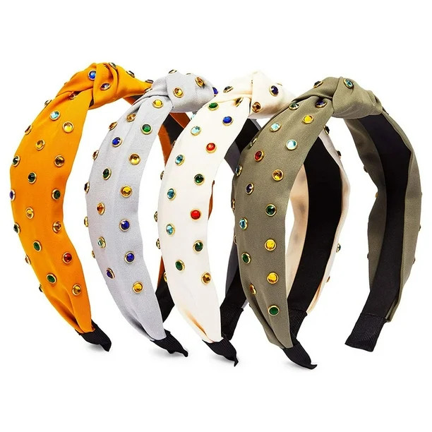 4 Pack Bling Rhinestone Headbands, Top Knot Hair Band Accessories for Women & Girls, 4 Colors | Walmart (US)