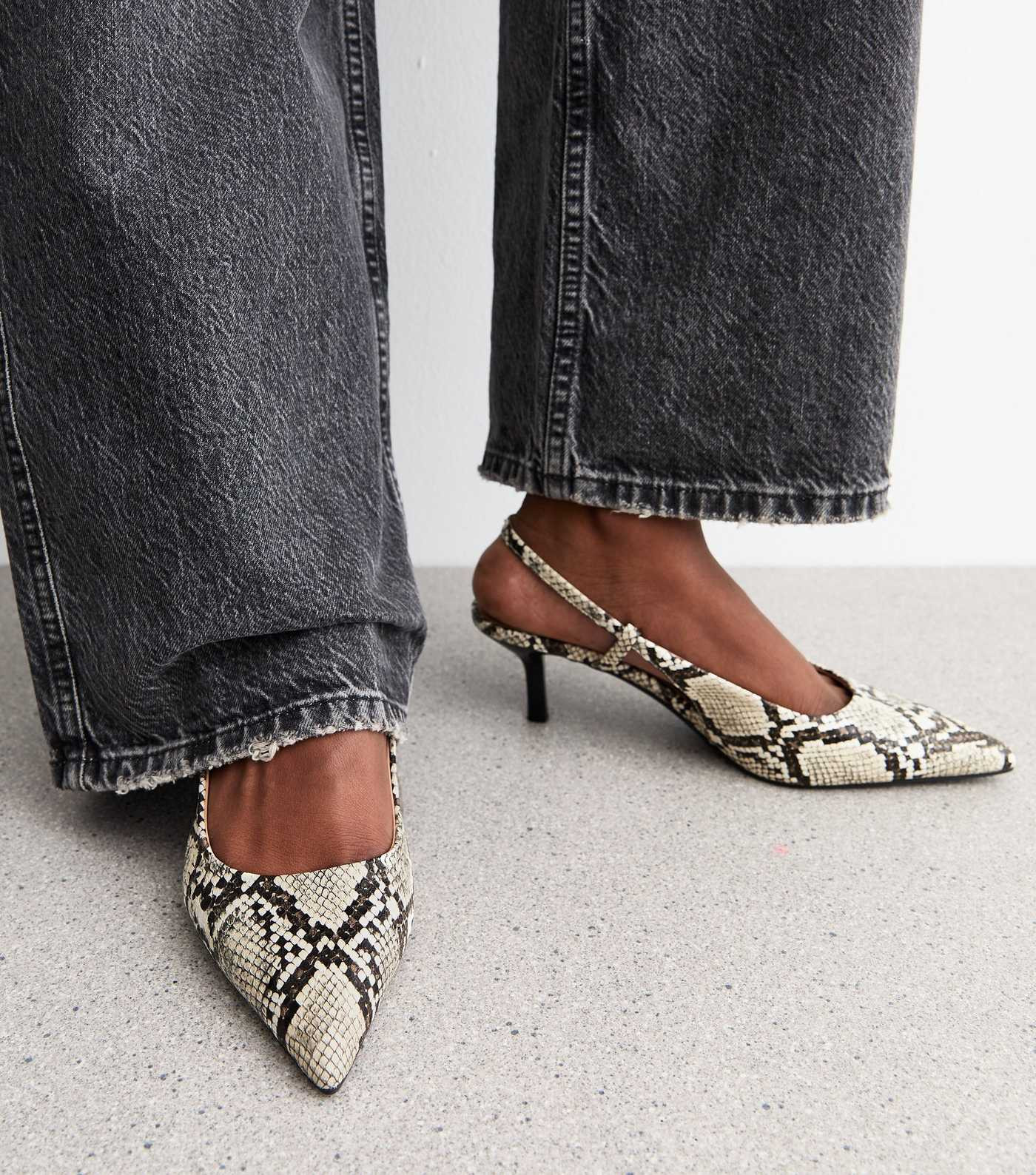 Cream Snake Effect Faux Leather Slingback Pumps | New Look | New Look (UK)