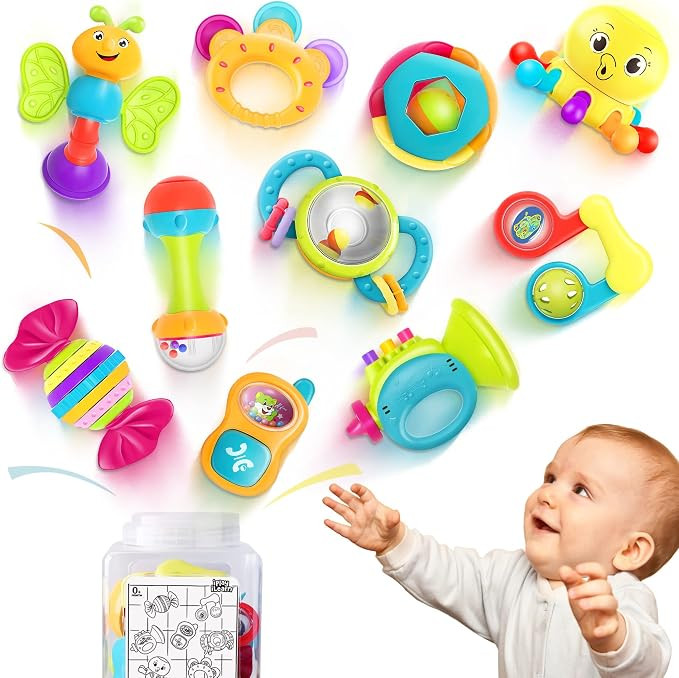 iPlay, iLearn 10pcs Baby Rattles Toys Set, Infant Grab Shake Rattle, Sensory Teether, Babies Deve... | Amazon (US)