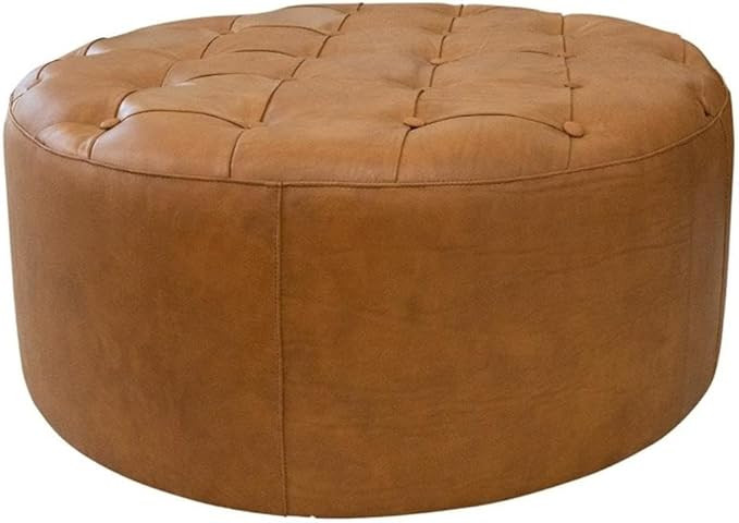 Tamsin Living Room Tan Genuine Leather Round Ottoman | Amazon (US)