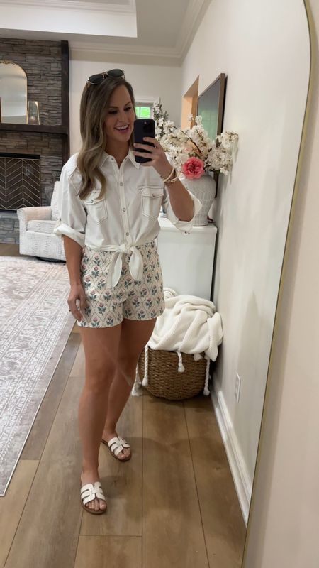 Summer outfit from Amazon! Great vacation / travel outfit. Casual and cute with printed shorts, a tie up button down top & sandals! 

One of my favorite outfits all together from Amazon! 

#LTKVideo #LTKFindsUnder100 #LTKStyleTip