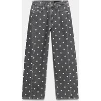 Zara - Zw Collection Mid-Rise Polka Dot Ankle Relaxed Jeans - Pearl Gray - 25 (Us 0) - Woman | Zara US