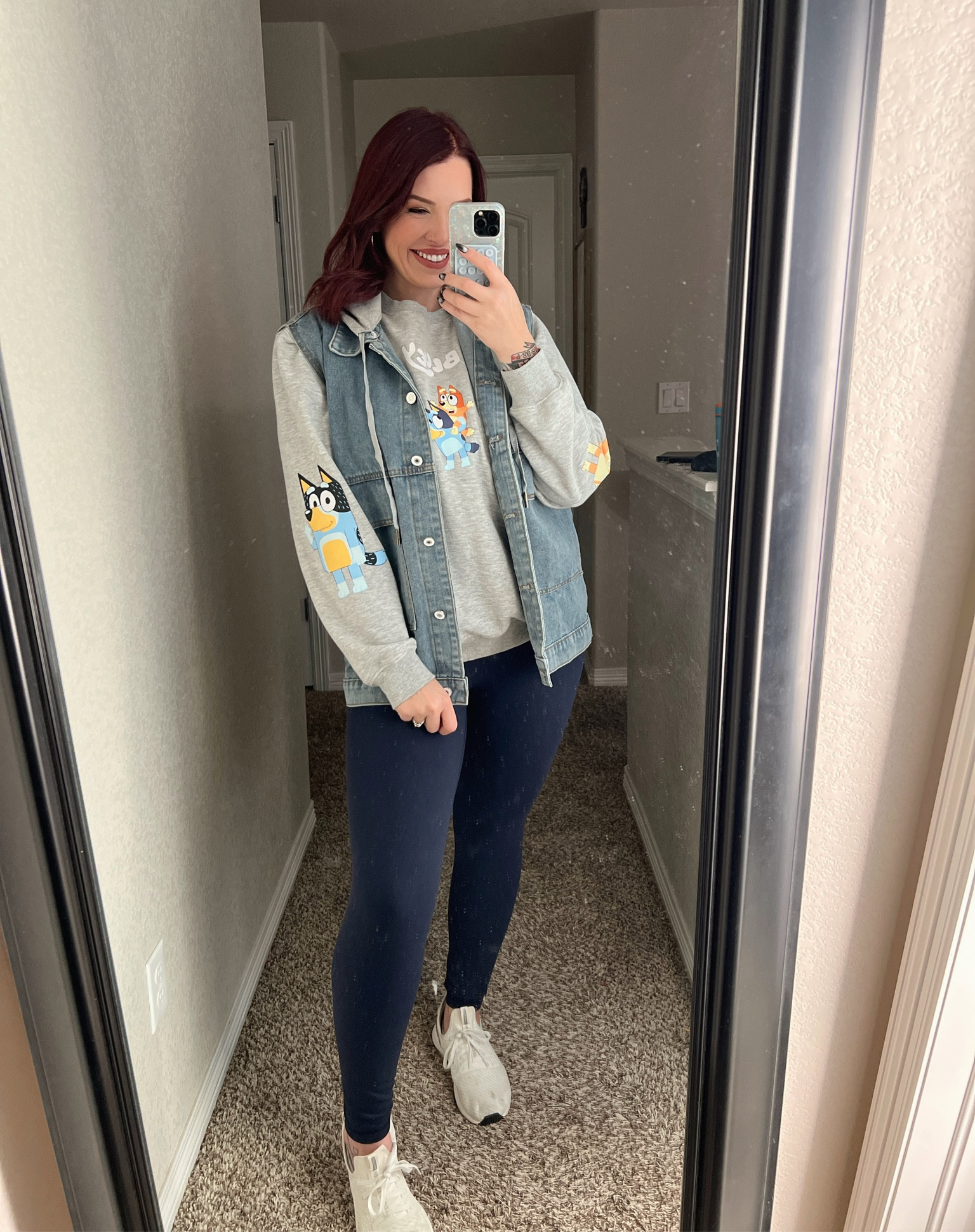 Bluey mom 💙

Leggings— wearing a large (true to size)
Sweater- large (it’s old so found cute, similar ones) 
Jean vest- large
Sports bra- x-large 

I’m 5’6”, 169 lbs 

#LTKMidsize #LTKFitness #LTKSeasonal