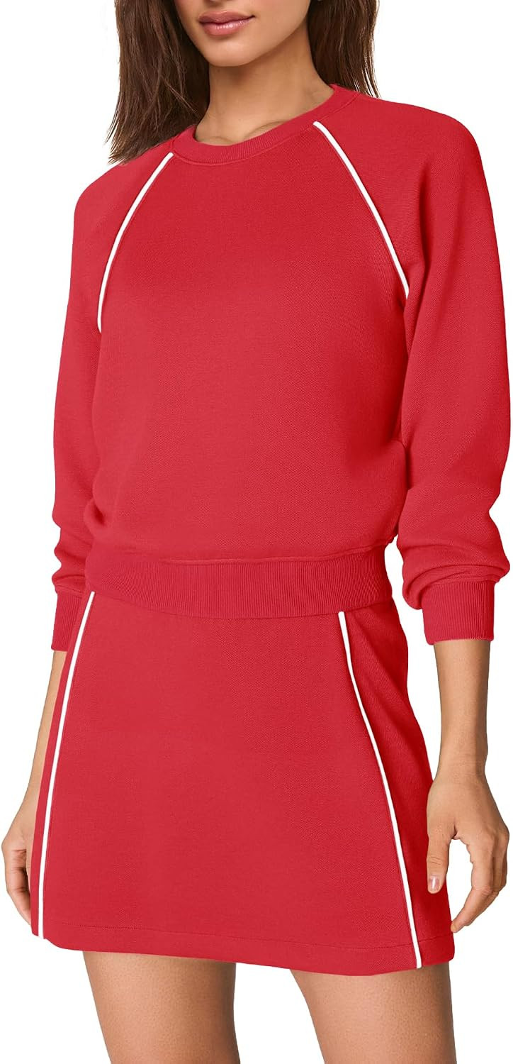Nirovien Womens 2 Piece Workout Sets Athletic Skort Sets Active Tennis Outfits Crewneck Sweatshirt and Skort | Amazon (US)