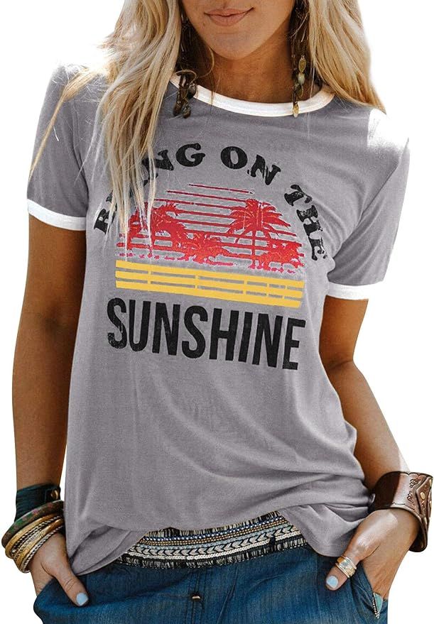 Nlife Women's Casual Long Sleeves Tees Blouses Bring On The Sunshine Graphic Tops | Amazon (US)