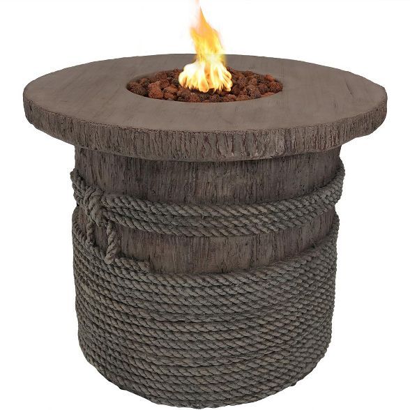 Rope and Barrel 29" Propane Gas Fire Pit Table with Lava Rocks - Round - Sunnydaze Decor | Target