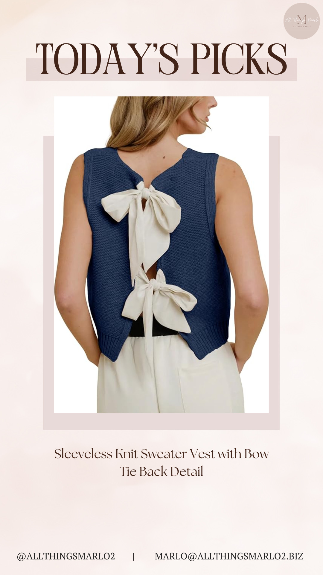Sleeveless Knit Sweater Vest with Bow Tie Back Detail 

 #LTKSeasonal #LTKWorkwear #LTKTravel